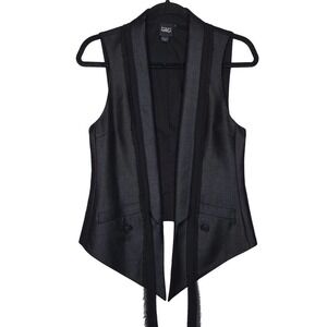 EDUN Open Front Silk Tie Vest XS Gray Black Modern Corporate Goth Lagenlook